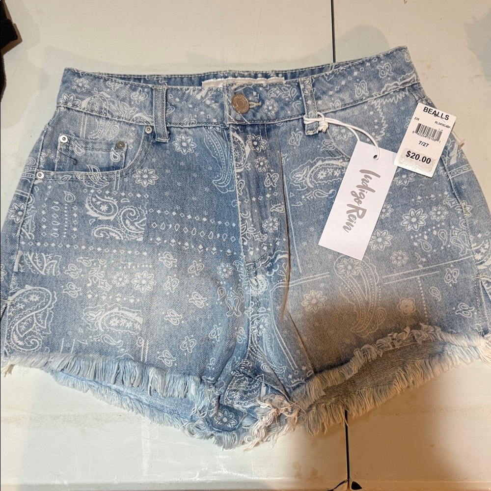 Lily Rose Light Blue Paisley Jean Shorts